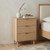 30" Natural Wood Ribbed Texture And Mirrored Glass Three Drawer Nightstand