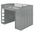 Gray Four Poster Wood Full Double Loft Bed with Desk and Shelves