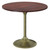 36" Walnut and Brass Solid Wood and Iron Pedestal Base Round Top Dining Table