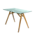 Mid-Century Acacia Wood, Glass Top Office Desk