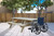 Beige Solid Wood Outdoor Picnic Table Umbrella Hole