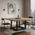 72" Natural and Black Solid Wood and Iron Pedestal Base Square Dining Table