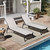 Set of Two Beige Steel Five Position Adjustable Outdoor Stacking Chaise Lounges