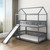 Gray Twin Over Twin Dollhouse Wood Bunk Bed With Slide
