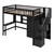 Espresso Four Poster Wood Twin Loft Bed with Desk and Shelves