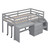 Gray Platform Wood Twin Loft Bed with Desk and Shelves