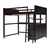 Espresso Slat Solid Wood Full Double Loft Bed With Desk And Drawers And Drawers,Shelves