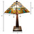 Homeroots Lighting 23" White and Aqua Stained Glass Two Light Mission Style Table Lamp, White and Aqua, Two Light