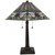 Homeroots Lighting 23" Cream and Red Floral Stained Glass Two Light Mission Style Table Lamp, Cream and Red, Two Light