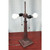 Homeroots Lighting 23" Cream and Red Floral Stained Glass Two Light Mission Style Table Lamp, Cream and Red, Two Light