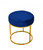 16" Blue Velvet And Gold Round Footstool Ottoman