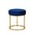 16" Blue Velvet And Gold Round Footstool Ottoman