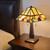 Homeroots Lighting 23" Cream and Jewel Stained Glass Two Light Mission Style Table Lamp, Stained Glass Shade, Two Light