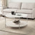 Homeroots Living Room 33" Chrome Faux Marble and Metal Round Coffee Table, Chrome Finish