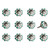 Set of Twelve Green Silver And White Geometric Ceramic Drawer Pull Knobs