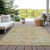10' X 14' Salmon Fern Green And Beige Floral Medallion Washable Indoor Outdoor Area Rug