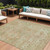 10' X 14' Salmon Fern Green And Beige Floral Medallion Washable Indoor Outdoor Area Rug