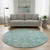 8' Teal Gray And Taupe Oriental Washable Round Rug With UV Protection