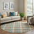 8' X 8' Taupe Ivory And Teal Plaid Washable Round Rug With UV Protection
