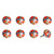 Set of Eight Orange And White Floral Ceramic Drawer Pull Knobs