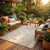8' Ivory And Green Round Tribal Washable Indoor Outdoor Area Rug