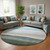 8' Green And Blue Striped Washable Round Rug With UV Protection