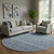 8' Navy Blue Gray And Ivory Floral Medallion Washable Round Rug With UV Protection