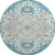 8' Teal Ivory And Green Oriental Washable Round Rug With UV Protection