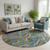 8' Blue Green And Brown Geometric Washable Round Rug With UV Protection