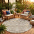 8' Beige And Brown Round Oriental Washable Indoor Outdoor Area Rug