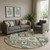8' Fern Green And Gold Geometric Washable Round Rug With UV Protection