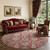 8' Red Beige And Charcoal Oriental Washable Round Rug With UV Protection