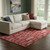 8' X 10' Red And Ivory Floral Washable Area Rug With UV Protection