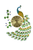 27" Gold Blue And Green Metal Silent Analog Peacock Novelty Wall Clock