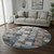 8' Taupe And Blue Striped Washable Round Rug With UV Protection