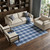 10' X 14' Navy Blue And Ivory Plaid Washable Area Rug With UV Protection
