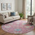 8' Pink Blue And Beige Floral Washable Round Rug With UV Protection