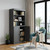 72" Gray Solid Wood Adjustable Six Tier Library Bookcase with Two Doors
