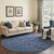 8' Navy Blue And Gray Medallion Washable Round Rug With UV Protection
