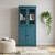 72" Teal Blue Solid Wood Adjustable Six Tier Library Bookcase with Four Doors