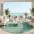 8' Teal Blue And Blue Round Tribal Washable Indoor Outdoor Area Rug