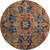 8' Rust Blue And Gold Oriental Washable Round Rug With UV Protection
