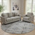 8' Light Taupe And Blue Striped Washable Round Rug With UV Protection