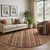 8' Rust Taupe And Gray Striped Washable Round Rug With UV Protection