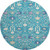 8' Teal Purple And Ivory Oriental Washable Round Rug With UV Protection