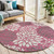 5' Fuchsia And Light Gray Round Floral Indoor Outdoor Area Rug