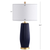 29" Navy Blue And Gold Table Lamp With Drum Shade