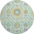 8' Mint Green Blue And Beige Floral Washable Round Rug With UV Protection