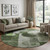 8' Fern Green Gray And Silver Geometric Washable Round Rug With UV Protection