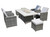 Seven Piece Gray Wicker Multiple Chairs Seating Group With Fire Pit And Table